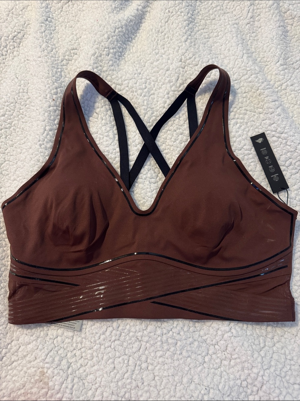 VSX Brown Crisscross Sports Bra with Gloss Trim